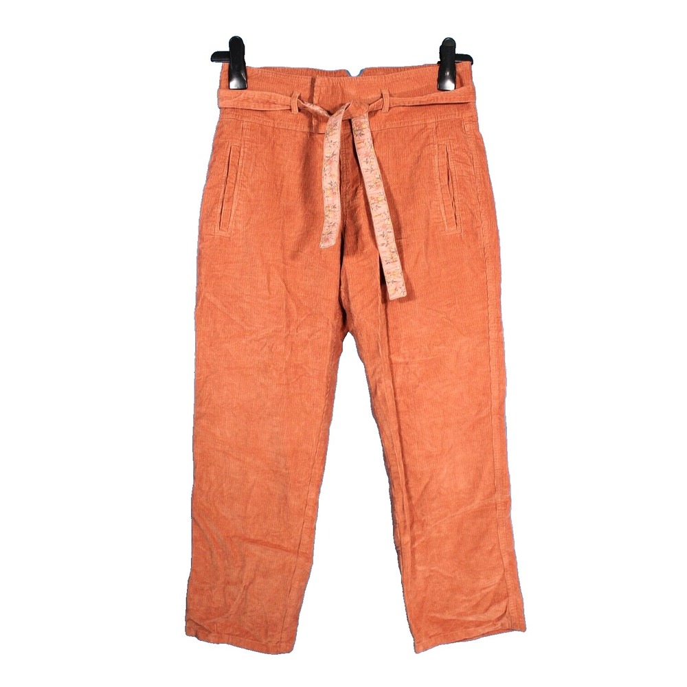SUNDANCE Rust EMILY CORDUROY High-Rise TIE BELT Pockets CHINO ANKLE PANTS Sz 6